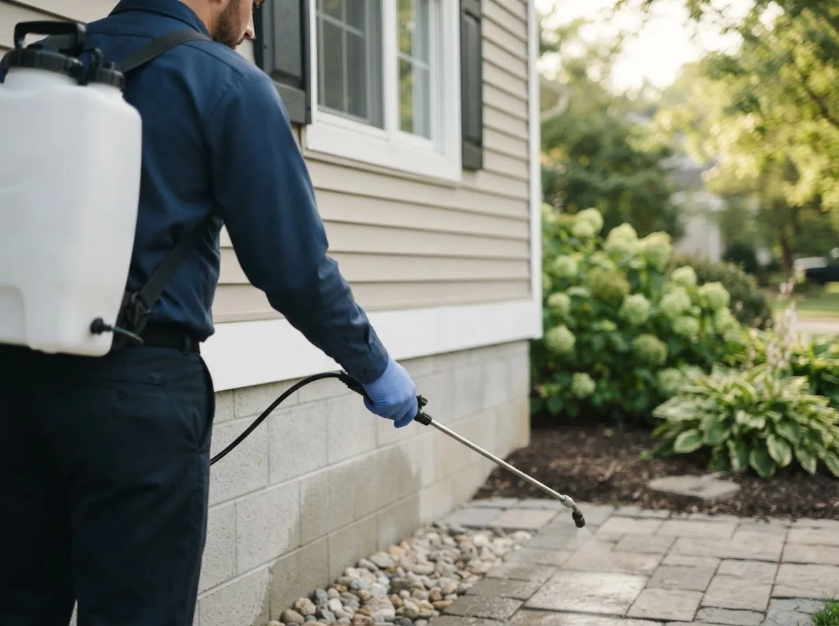 Pest control technician inspecting a home in Horace, ND